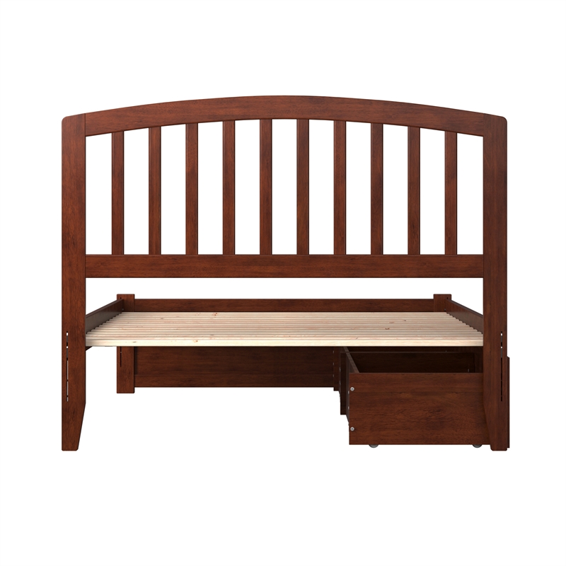 Richmond Full Wood Platform Bed with Footboard and Storage Drawers in Walnut