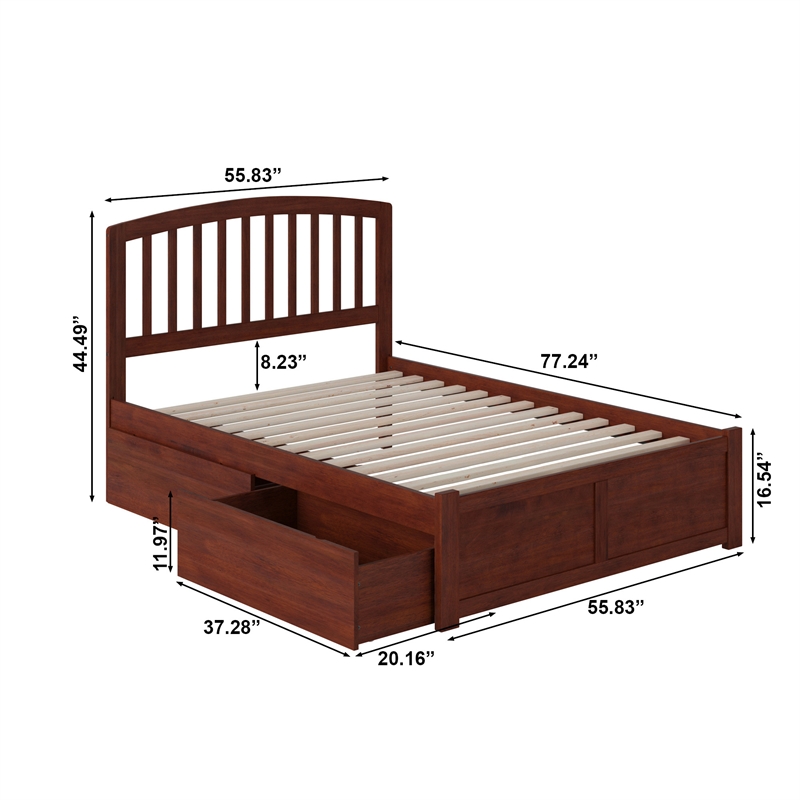 Richmond Full Wood Platform Bed with Footboard and Storage Drawers in Walnut