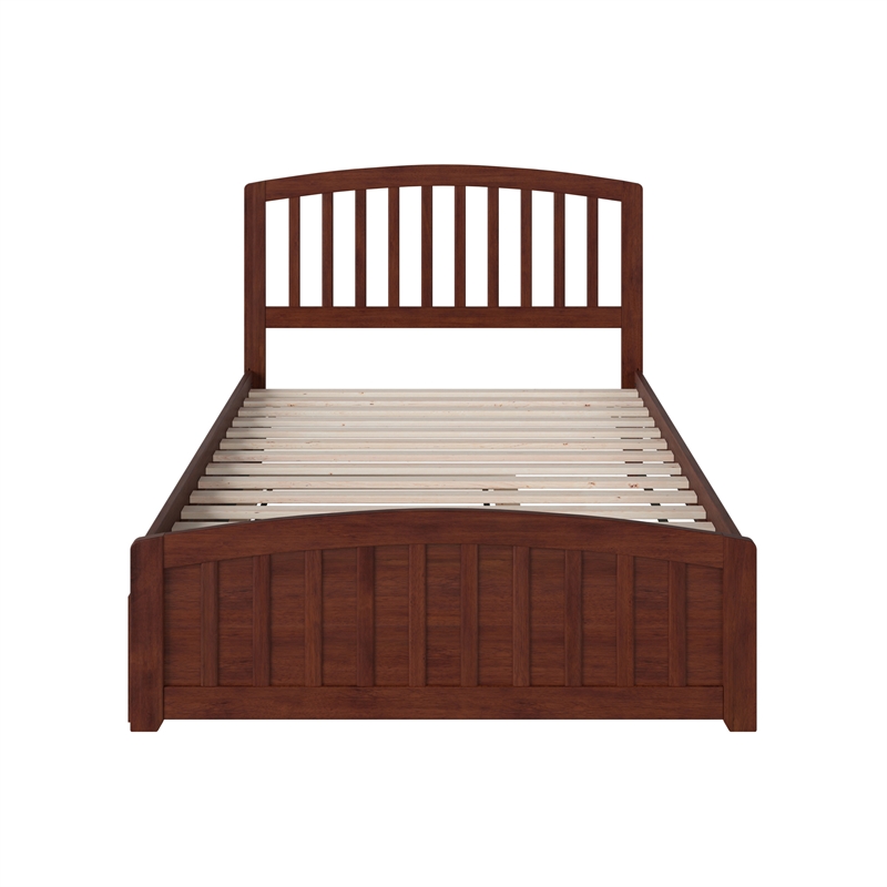 Richmond Full Wood Platform Bed with Matching Footboard & Twin Trundle in Walnut