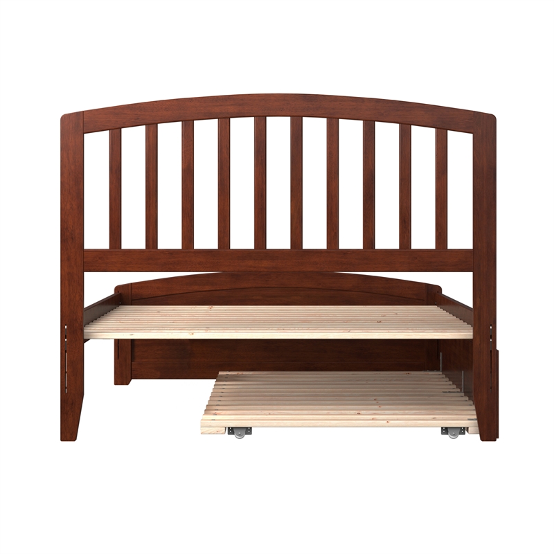 Richmond Full Wood Platform Bed with Matching Footboard & Twin Trundle in Walnut