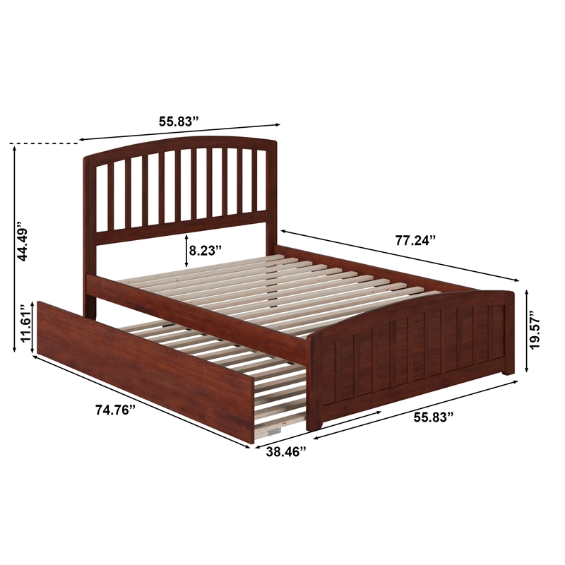 Richmond Full Wood Platform Bed with Matching Footboard & Twin Trundle in Walnut