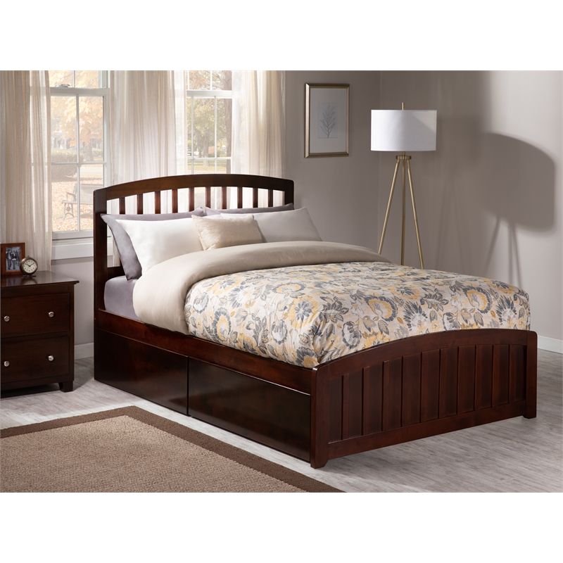 Richmond Full Platform Bed with Matching Footboard & Storage Drawers in Walnut