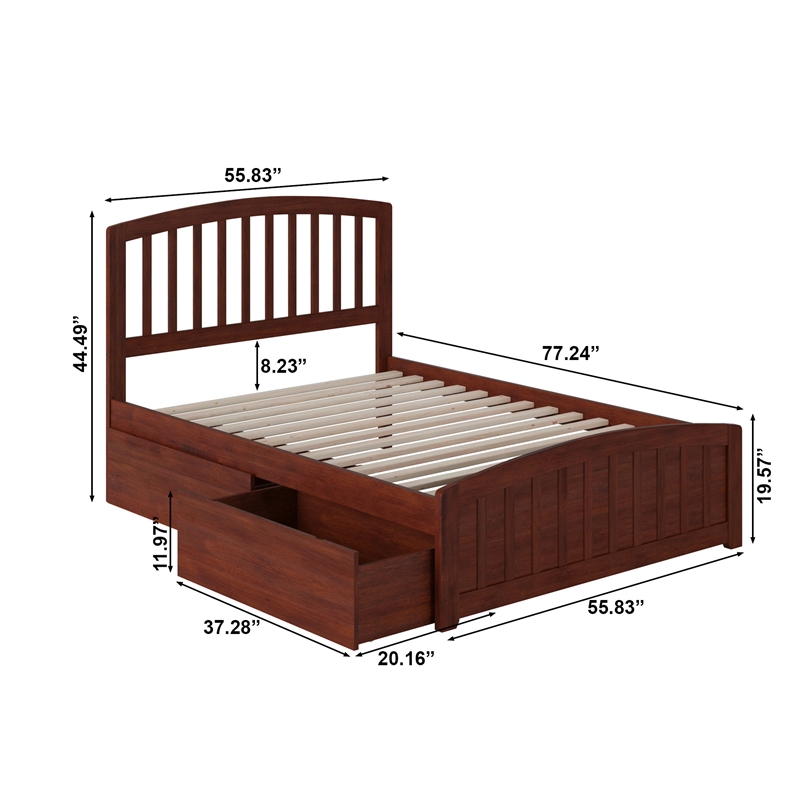 Richmond Full Platform Bed with Matching Footboard & Storage Drawers in Walnut