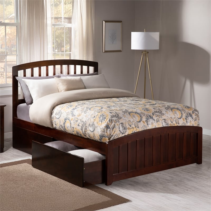 Richmond Full Platform Bed with Matching Footboard & Storage Drawers in Walnut