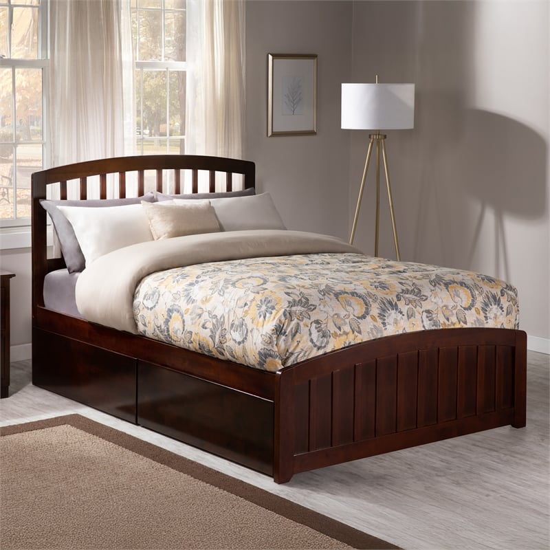 Richmond Full Platform Bed with Matching Footboard & Storage Drawers in Walnut