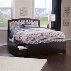 Richmond Queen Wood Platform Bed with Footboard and Storage Drawers in Espresso