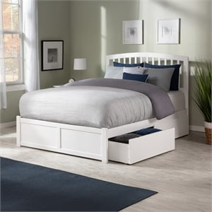 Richmond Queen Wood Platform Bed with Footboard and Storage Drawers in White