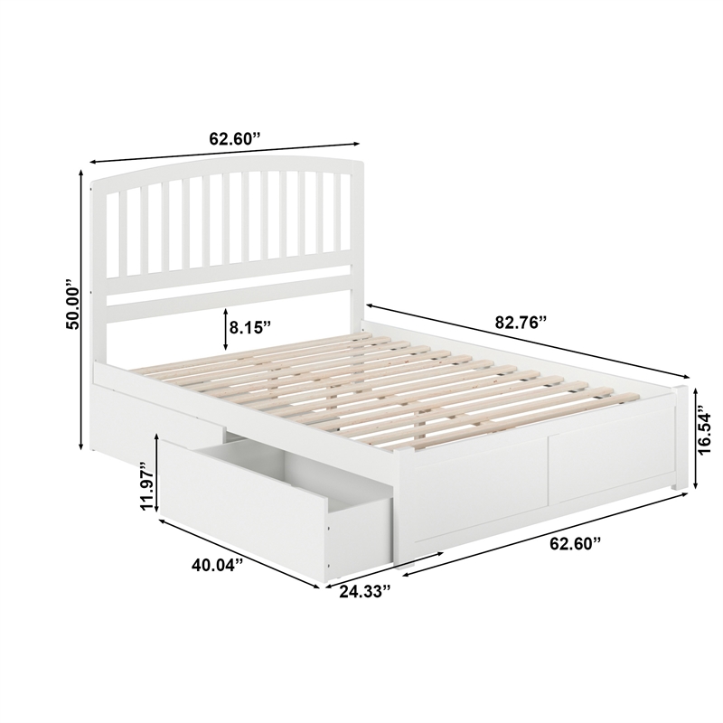 Richmond Queen Wood Platform Bed with Footboard and Storage Drawers in White