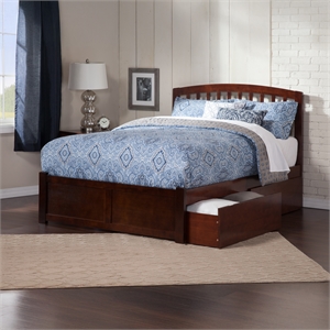 Richmond Queen Wood Platform Bed with Footboard and Storage Drawers in Walnut