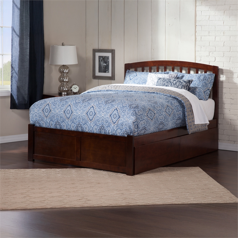 Richmond Queen Wood Platform Bed with Footboard and Storage Drawers in Walnut