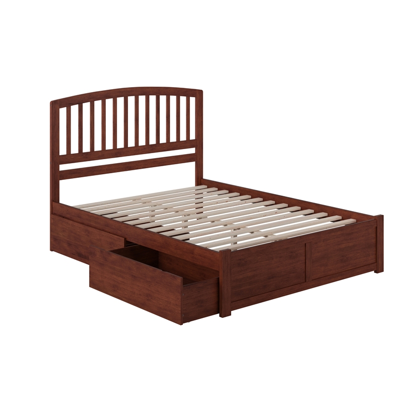 Richmond Queen Wood Platform Bed with Footboard and Storage Drawers in Walnut