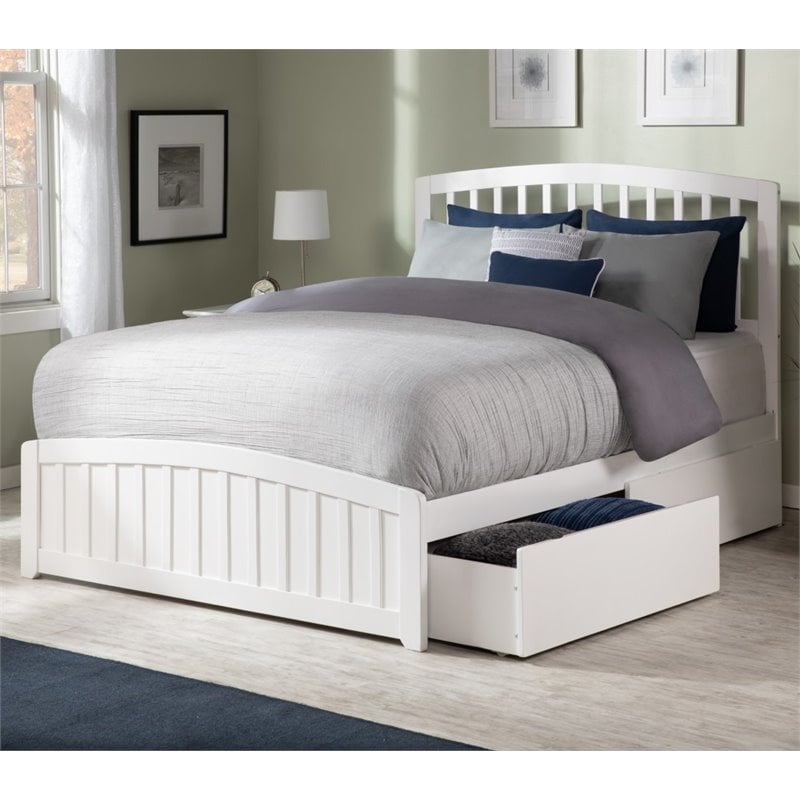 Richmond Queen Platform Bed with Matching Footboard and Storage Drawers in White