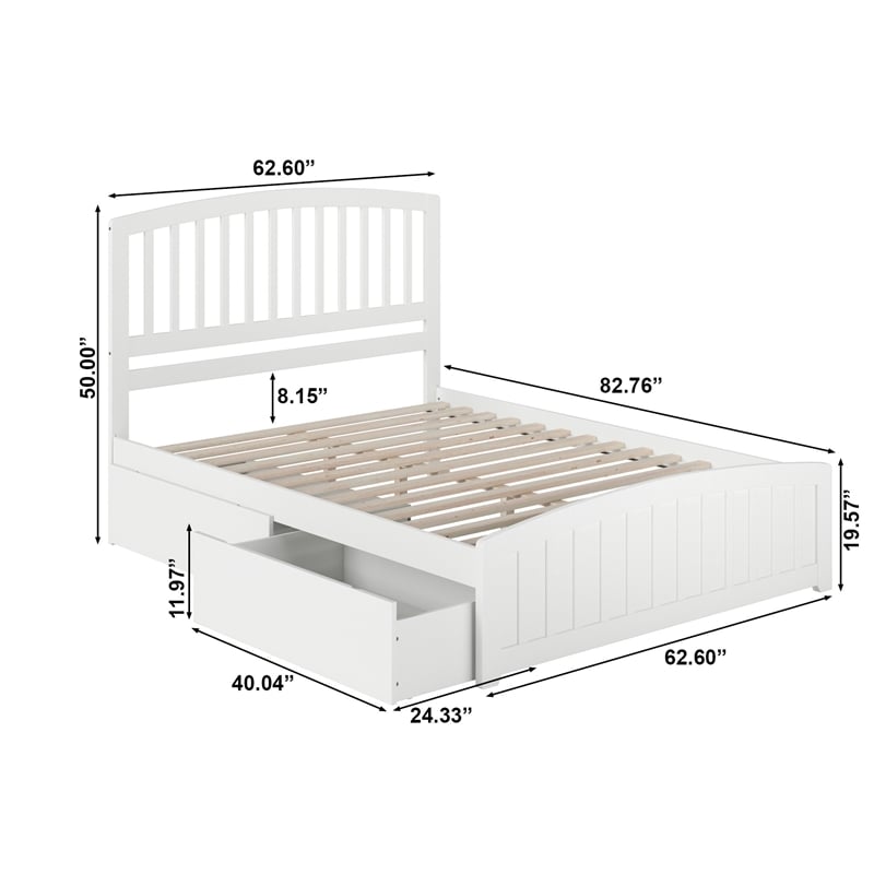 Richmond Queen Platform Bed with Matching Footboard and Storage Drawers in White