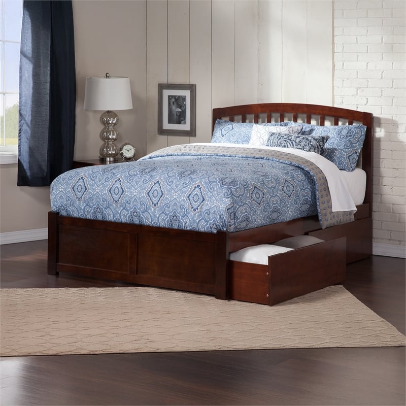 Richmond Wood King Platform Bed with Footboard and Storage Drawers in Walnut