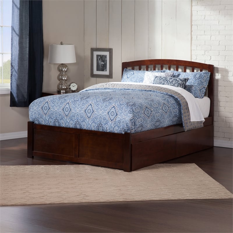 Richmond Wood King Platform Bed with Footboard and Storage Drawers in Walnut
