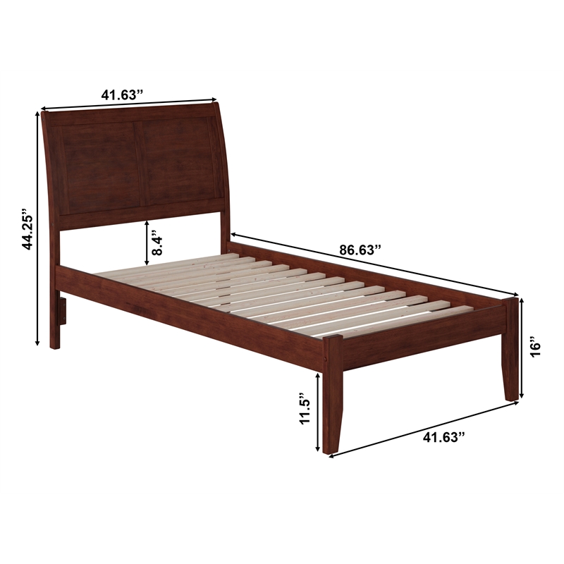 AFI Portland Twin XL Solid Wood Platform Bed with USB Charging Station in Walnut