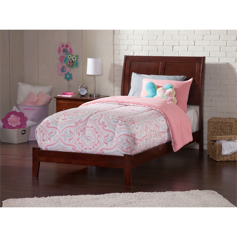 AFI Portland Twin XL Solid Wood Platform Bed with USB Charging Station in Walnut