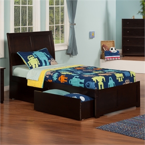 Portland Twin XL Wood Platform Bed with Footboard & Storage Drawers in Espresso