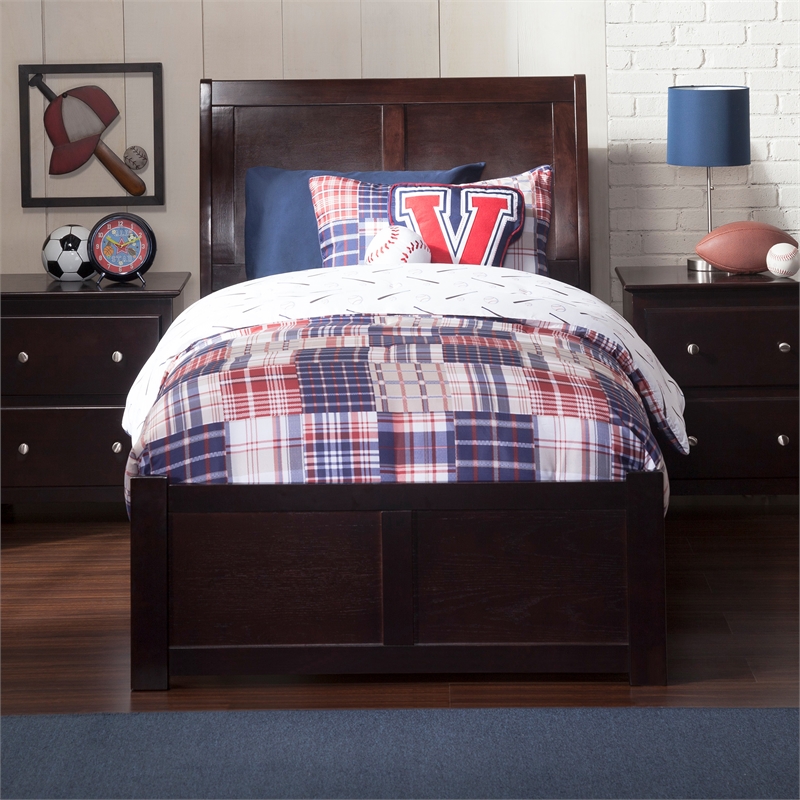 Portland Twin XL Wood Platform Bed with Footboard & Storage Drawers in Espresso