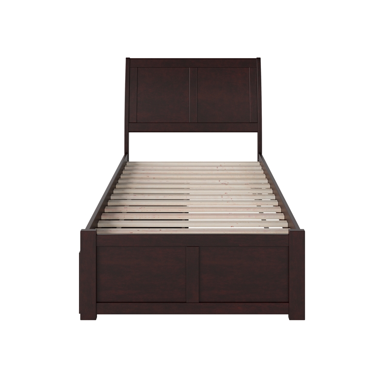 Portland Twin XL Wood Platform Bed with Footboard & Storage Drawers in Espresso
