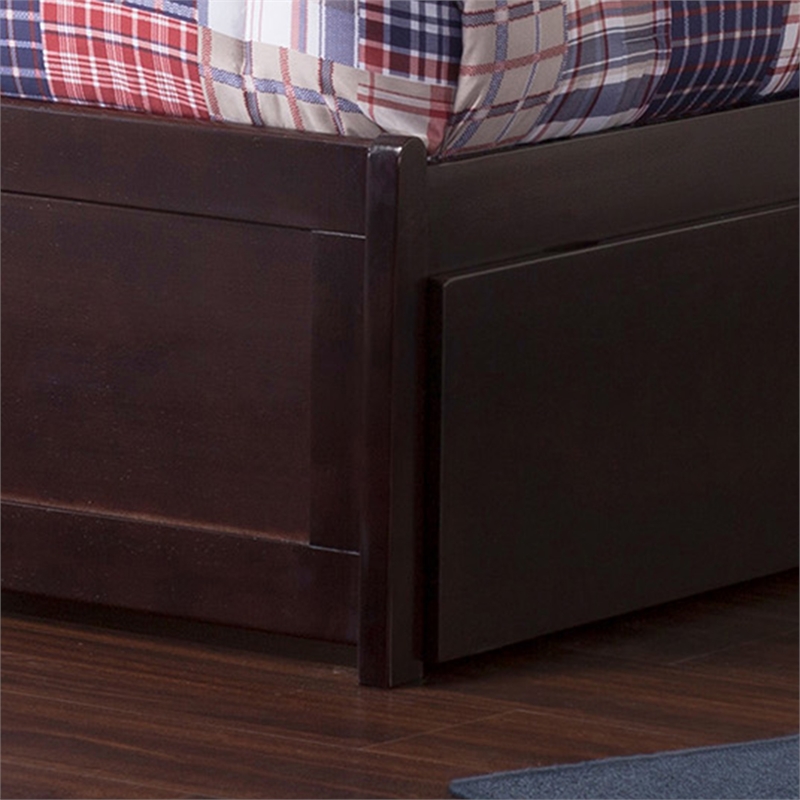 Portland Twin XL Wood Platform Bed with Footboard & Storage Drawers in Espresso