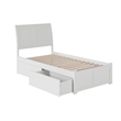 Portland Twin XL Wood Platform Bed with Footboard & Storage Drawers in White