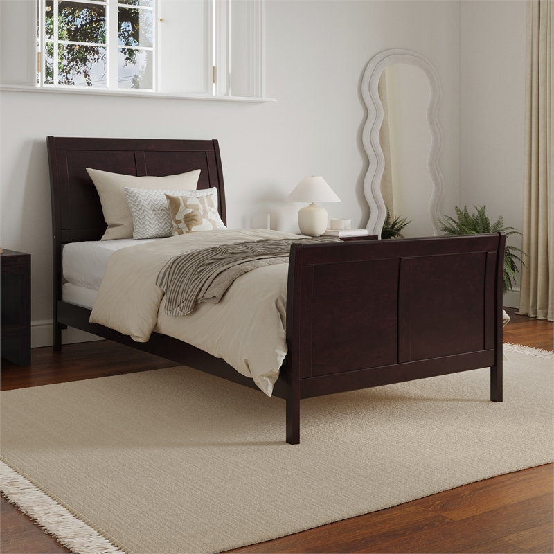 AFI Portland Twin XL Wood Foundation Bed Frame with Matching Footboard Espresso