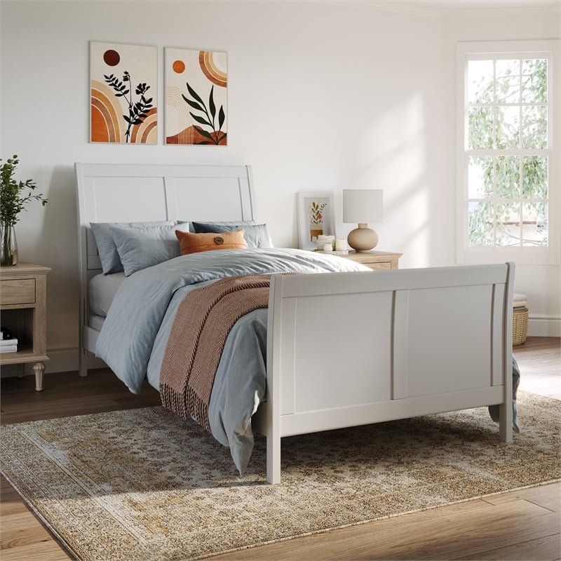 AFI Portland Twin XL Wood Foundation Bed Frame with Matching Footboard White