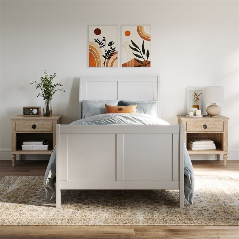 AFI Portland Twin XL Wood Foundation Bed Frame with Matching Footboard White