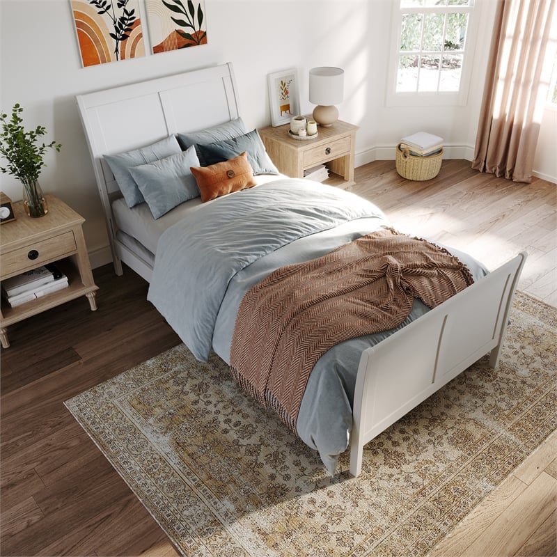 AFI Portland Twin XL Wood Foundation Bed Frame with Matching Footboard White