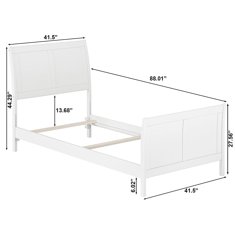 AFI Portland Twin XL Wood Foundation Bed Frame with Matching Footboard White