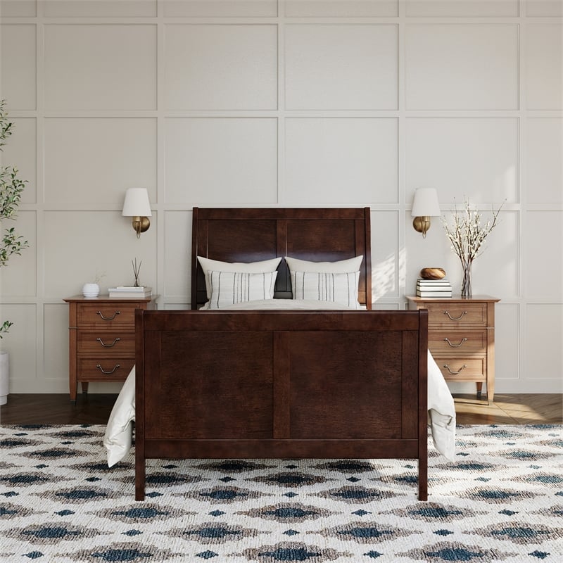 AFI Portland Twin XL Wood Foundation Bed Frame with Matching Footboard Walnut