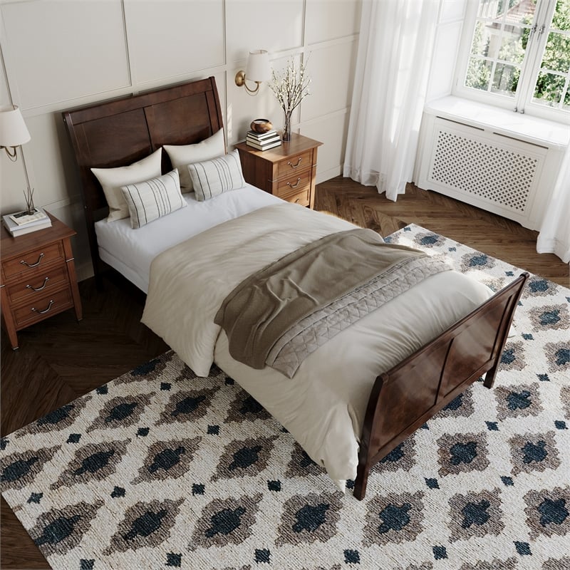 AFI Portland Twin XL Wood Foundation Bed Frame with Matching Footboard Walnut
