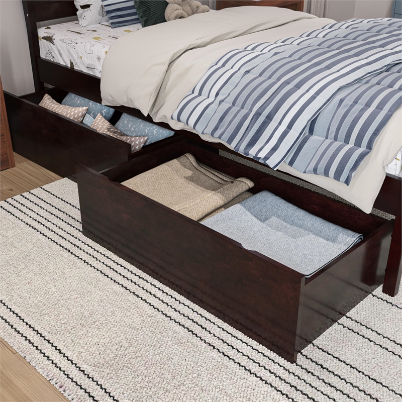 Portland Twin XL Storage Wood Platform Bed with Matching Footboard in Espresso