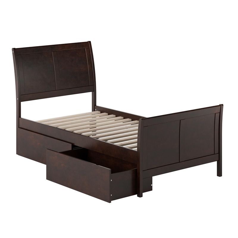 Portland Twin XL Storage Wood Platform Bed with Matching Footboard in Espresso