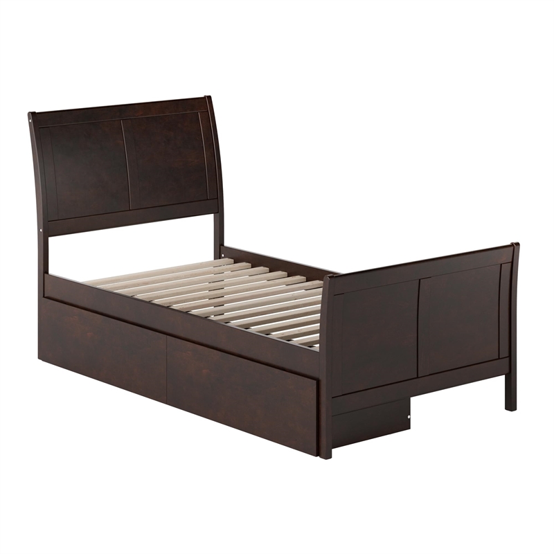 Portland Twin XL Storage Wood Platform Bed with Matching Footboard in Espresso