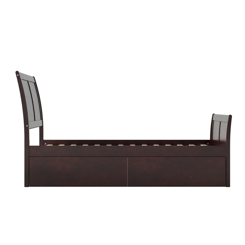 Portland Twin XL Storage Wood Platform Bed with Matching Footboard in Espresso