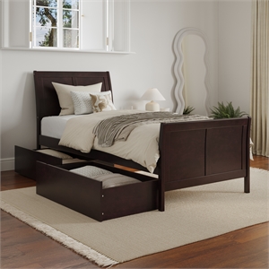 Portland Twin XL Storage Wood Platform Bed with Matching Footboard in Espresso