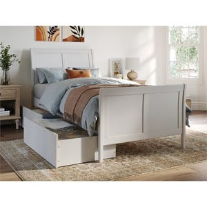 Portland Twin XL Storage Wood Platform Bed with Matching Footboard in White
