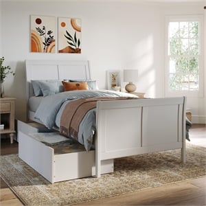 Portland Twin XL Storage Wood Platform Bed with Matching Footboard in White