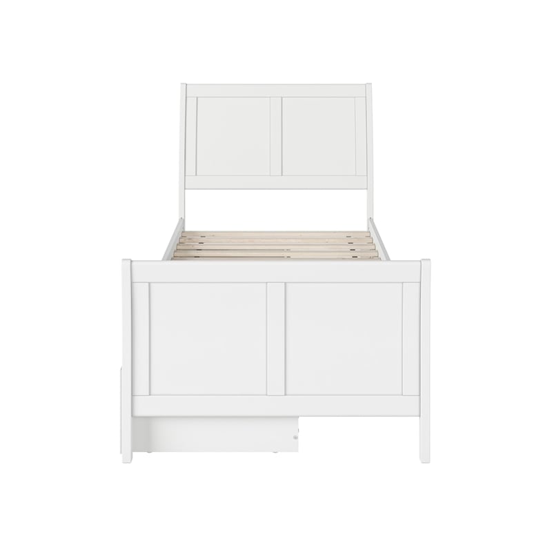 Portland Twin XL Storage Wood Platform Bed with Matching Footboard in White
