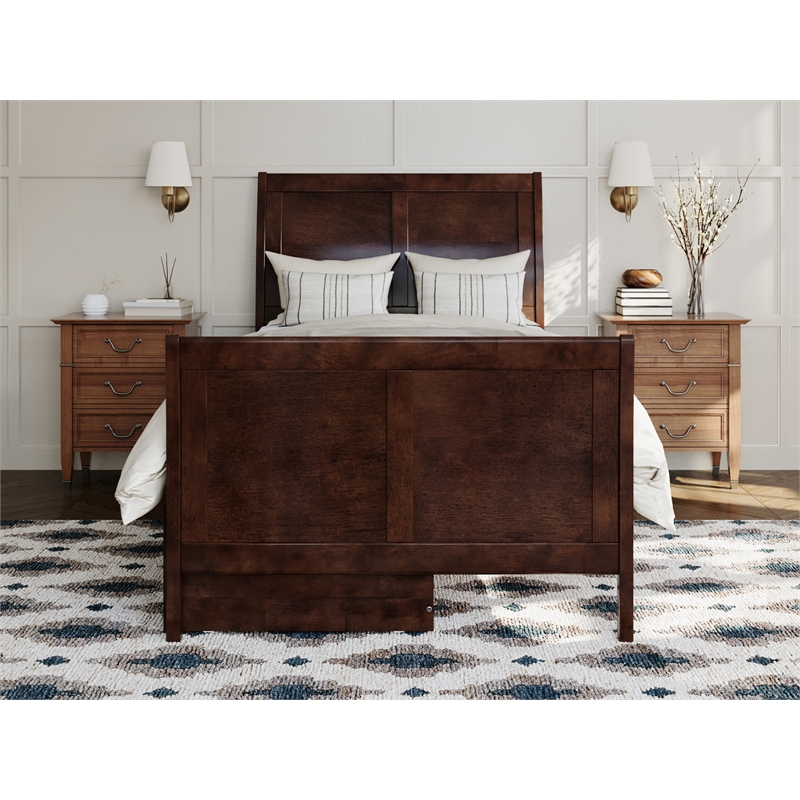 Portland Twin XL Storage Wood Platform Bed with Matching Footboard in Walnut