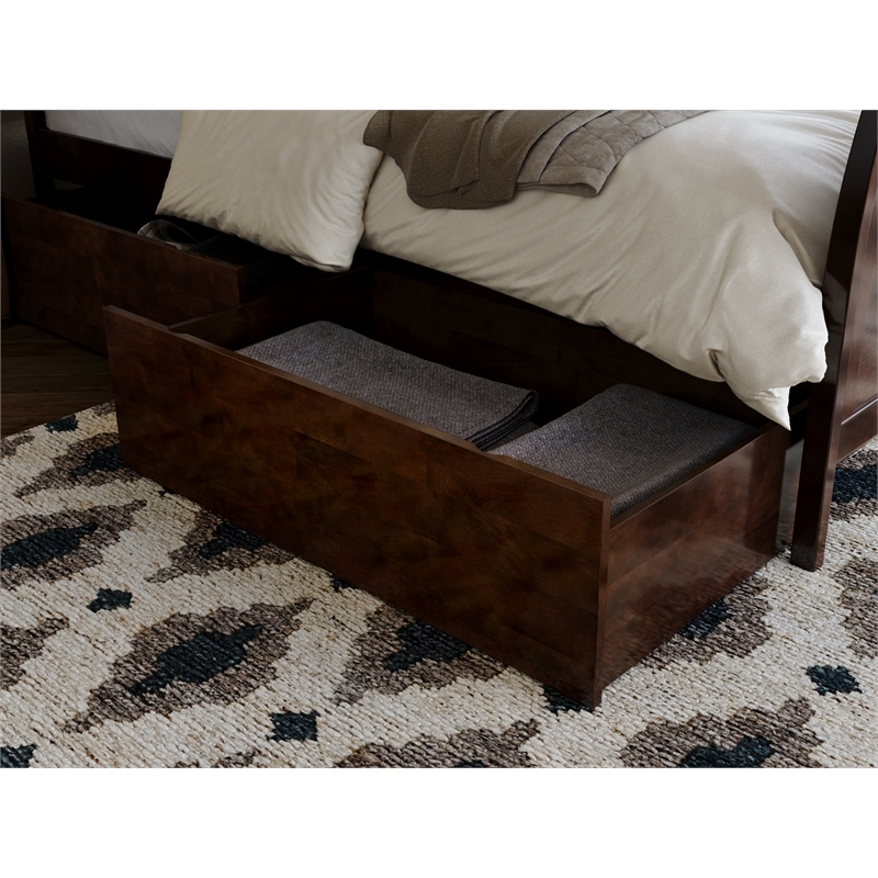 Portland Twin XL Storage Wood Platform Bed with Matching Footboard in Walnut