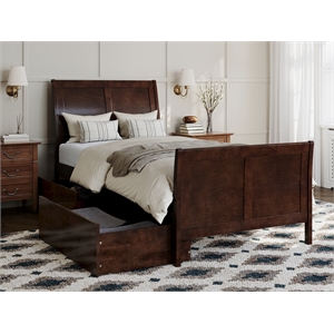 Portland Twin XL Storage Wood Platform Bed with Matching Footboard in Walnut
