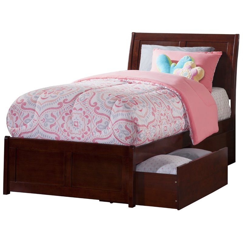 AFI Portland Twin XL Storage Sleigh Bed in Walnut Cymax Business