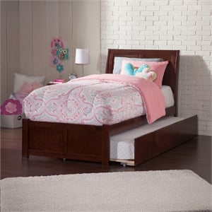 Portland Twin Wood Platform Bed with Footboard and Twin Trundle in Walnut