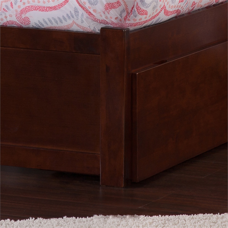 Portland Twin Wood Platform Bed with Footboard and Twin Trundle in Walnut
