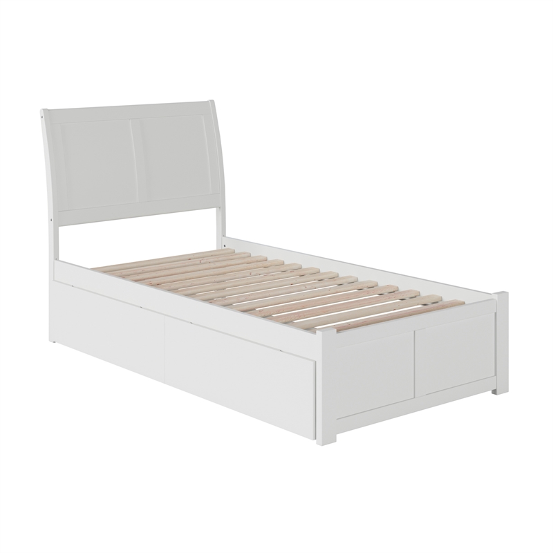 Portland Twin Wood Platform Bed with Footboard and Storage Drawers in White