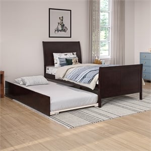 Portland Twin Wood Platform Bed with Matching Footboard & Trundle in Espresso