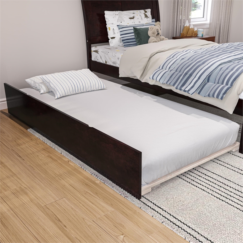 Portland Twin Wood Platform Bed with Matching Footboard & Trundle in Espresso